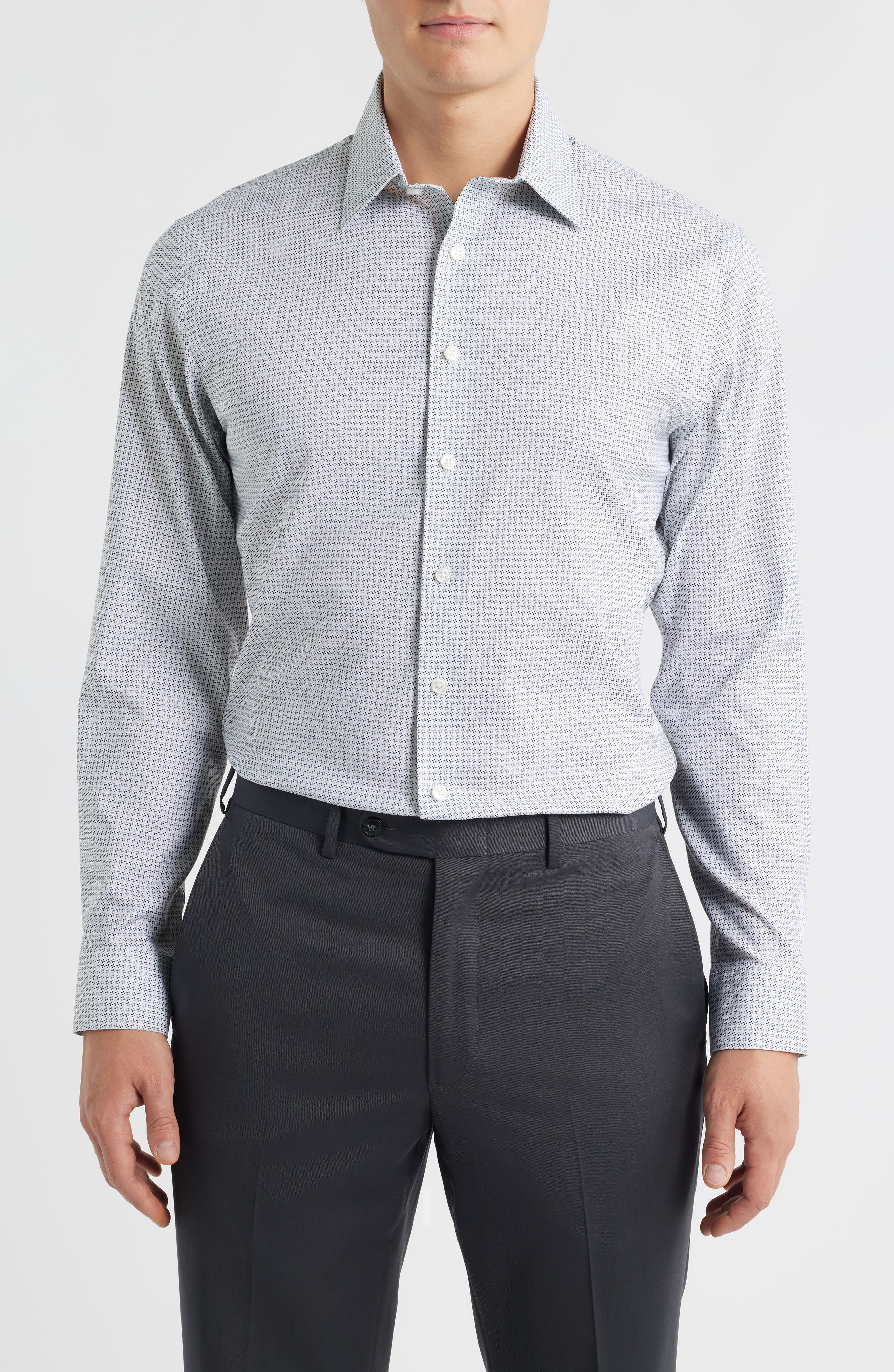 Nordstrom Trim Fit Geometric Print Premium Performance Dress Shirt