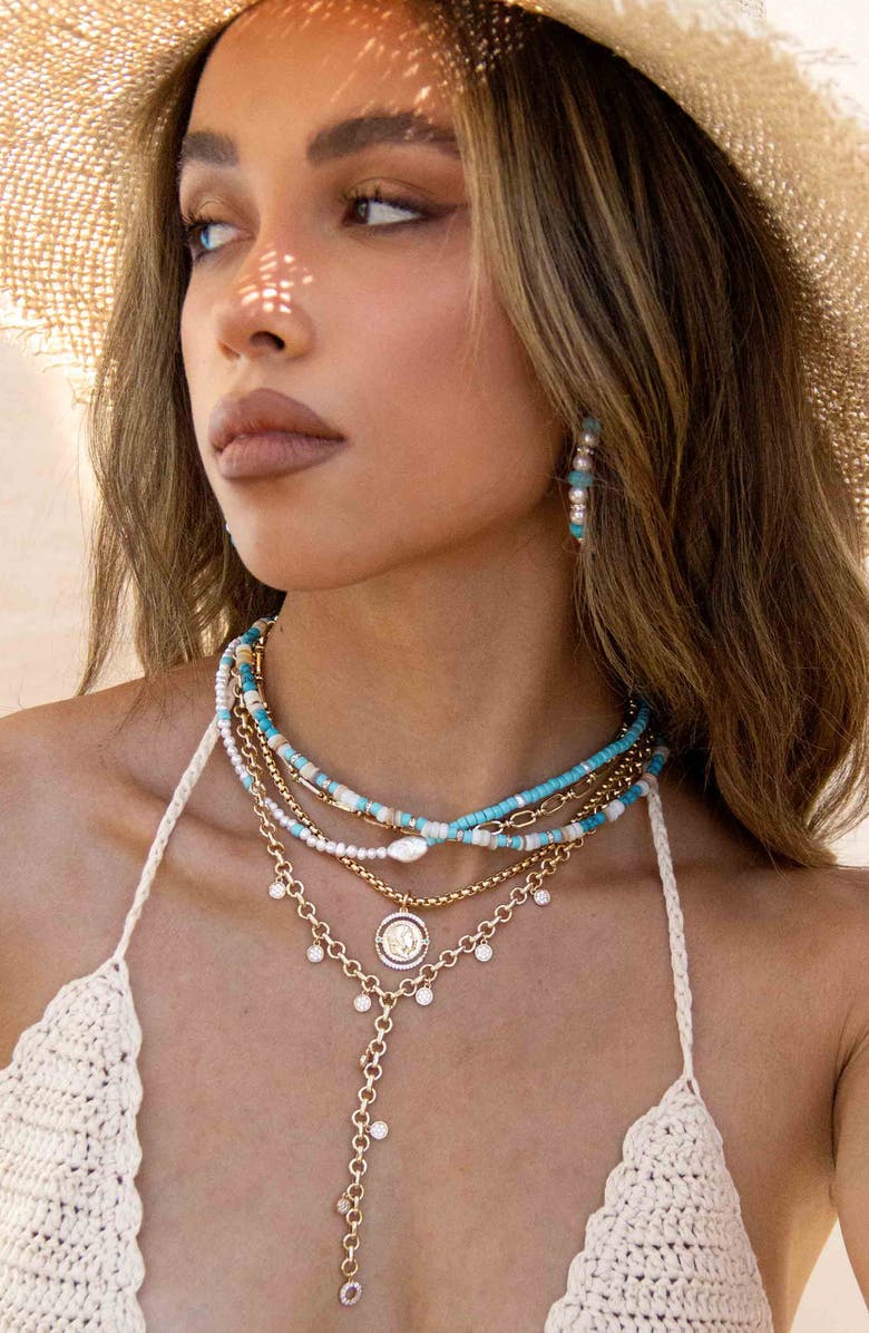 Ettika Genuine Pearl & Bead Necklace, Alternate, color, Gold