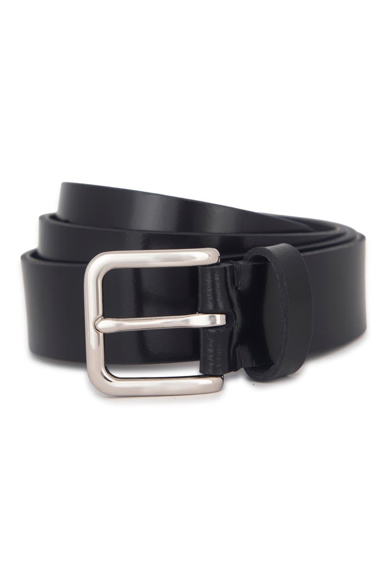Leather Belt, Main, color, BLACK/ PALLADIUM
