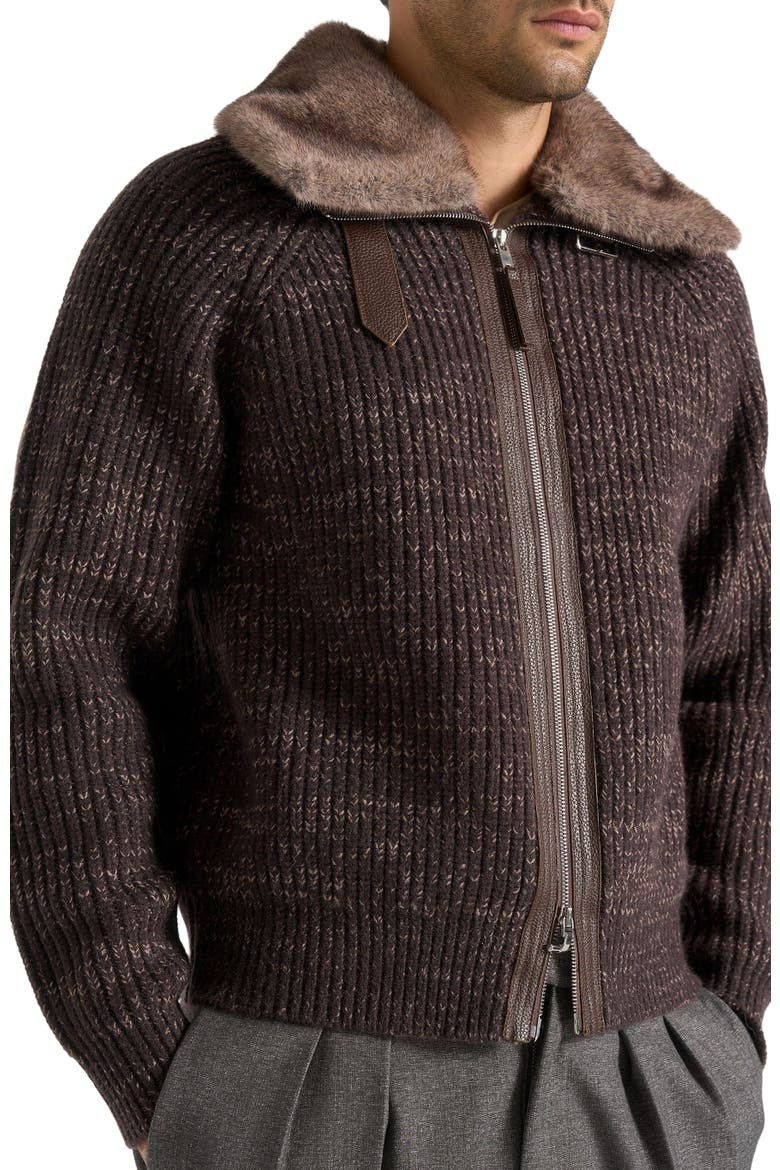 Ariel Unisex Plush Collar Speckled Knit Jacket, Alternate, color, Brown