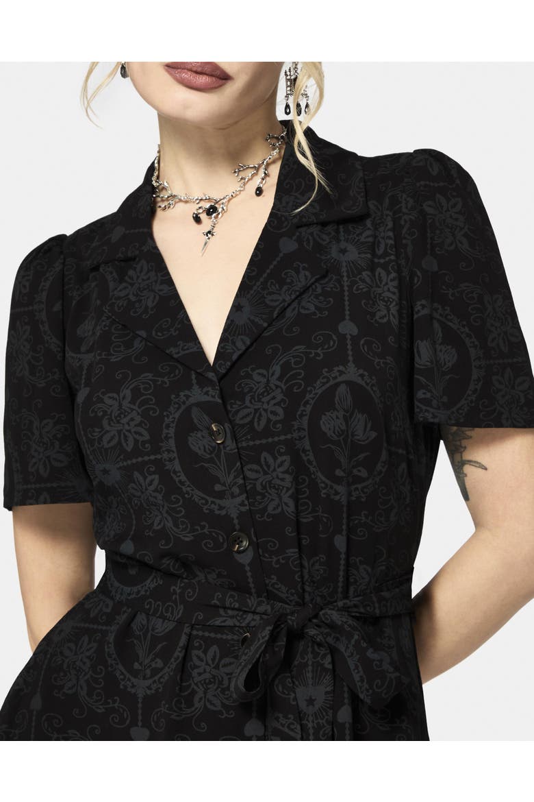 Cameo Floral Tie Belt Midi Shirt Dress, Alternate, color, Black