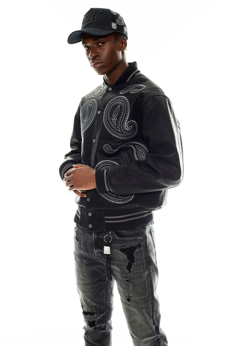 Cult of Individuality Paisley Appliqué Varsity Jacket, Alternate, color, 