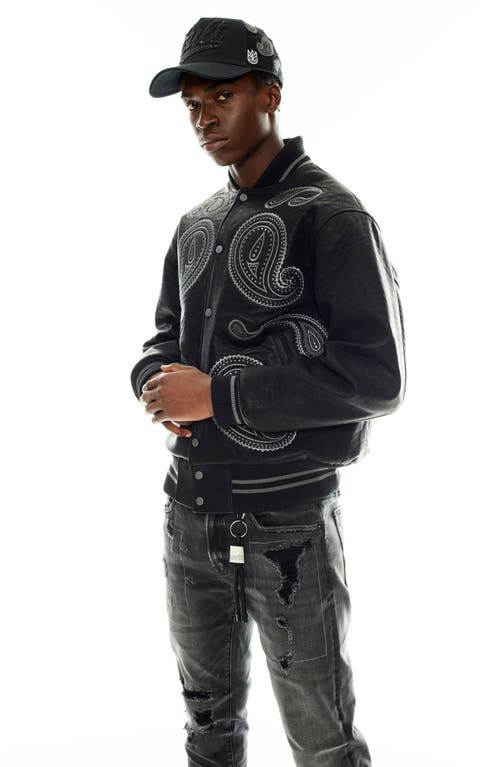Cult Of Individuality Paisley Appliqué Varsity Jacket In Black