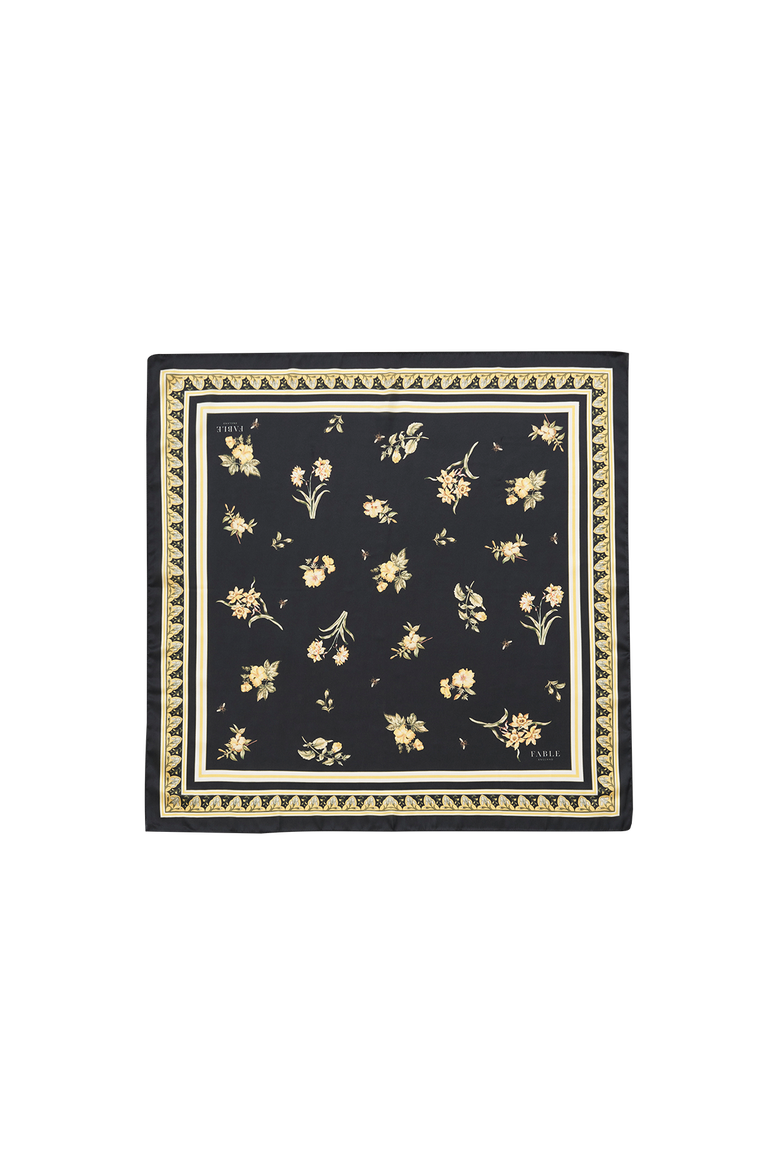 Nouveau Floral Small Square Scarf, Main, color, Black