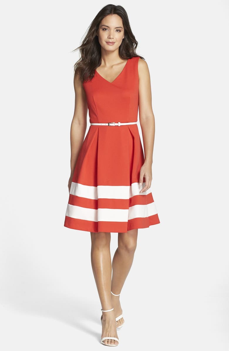 Chetta B Belted Textured Fit & Flare Dress, Alternate, color,