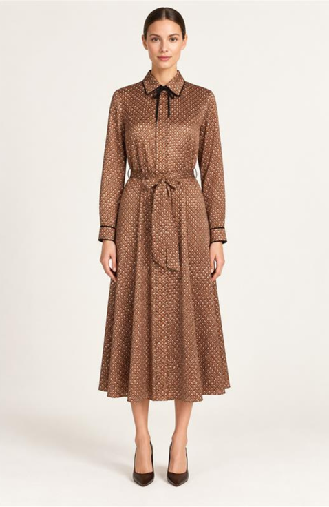 Estelladea Silk Belted Shirt Dress