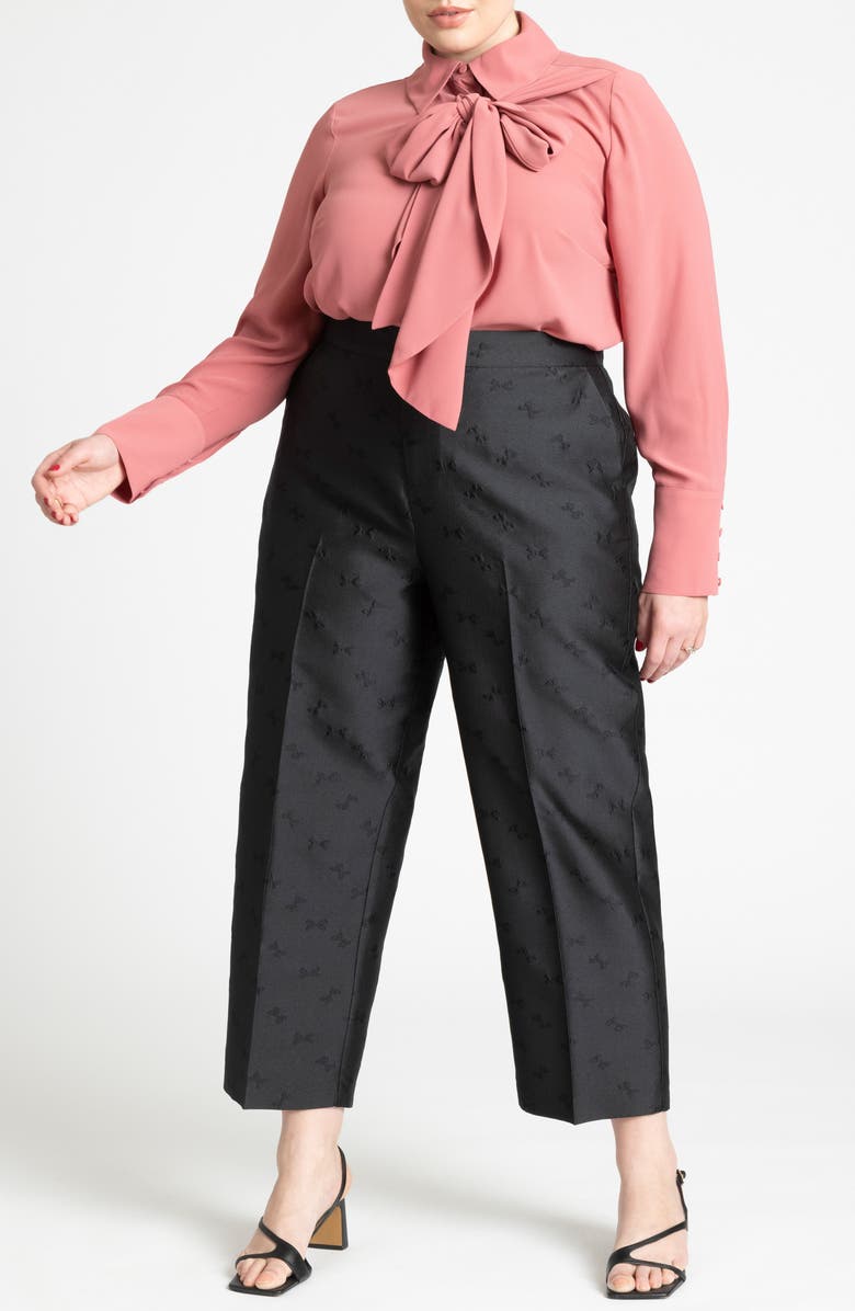 ELOQUII Tie Neck Button-Up Shirt, Alternate, color,