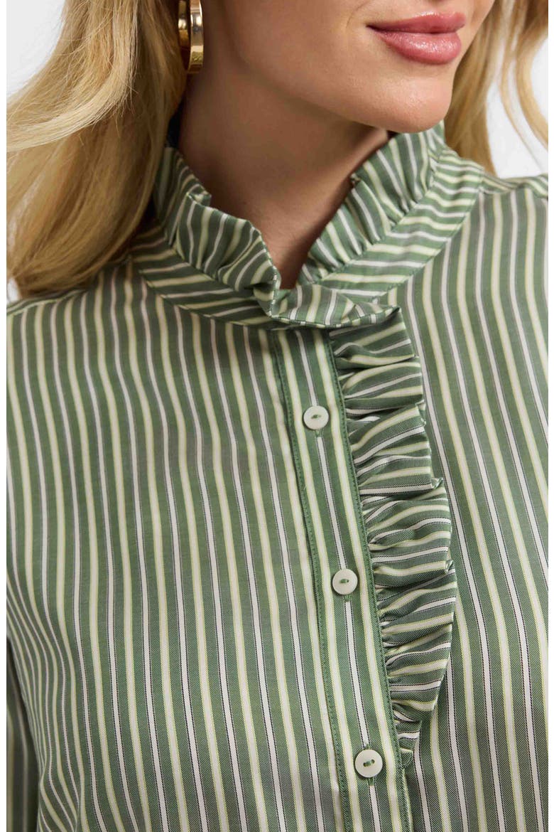 Sadie Stripe Ruffle Button-Up Shirt, Alternate, color, BASIL MULTI