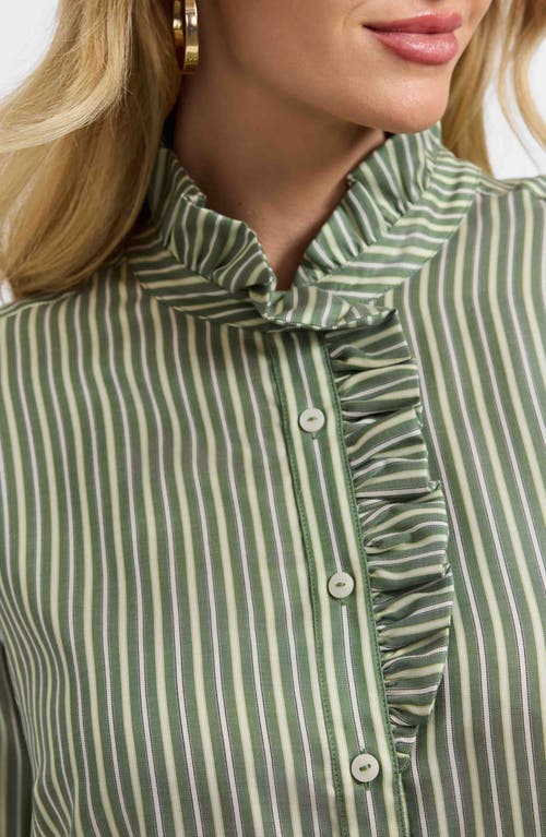 Foxcroft Sadie Stripe Ruffle Button-up Shirt In Green