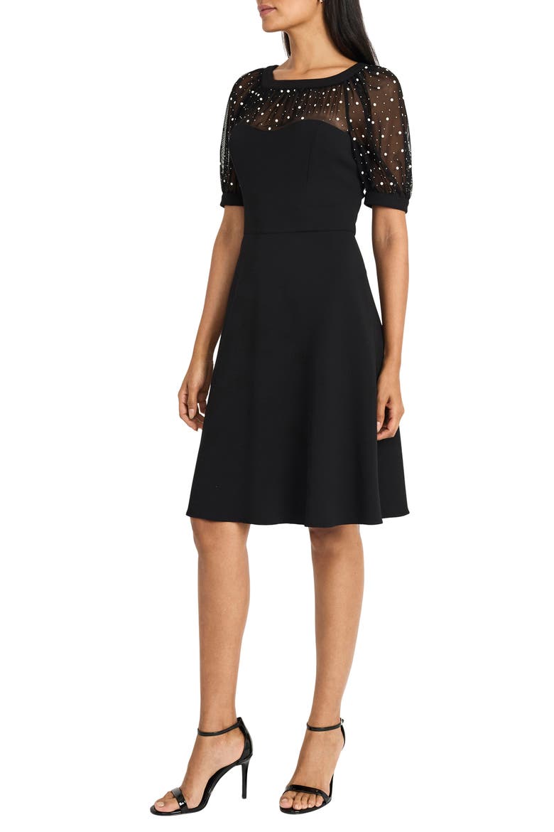 Illusion Fit and Flare Dress, Alternate, color, BLACK