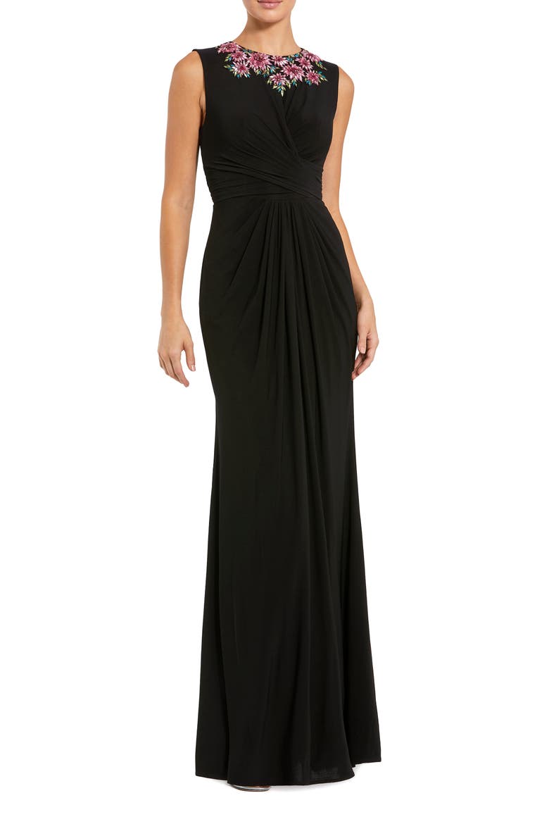 Jersey Twist Gown With Beaded Shoulders, Main, color, Black Multi