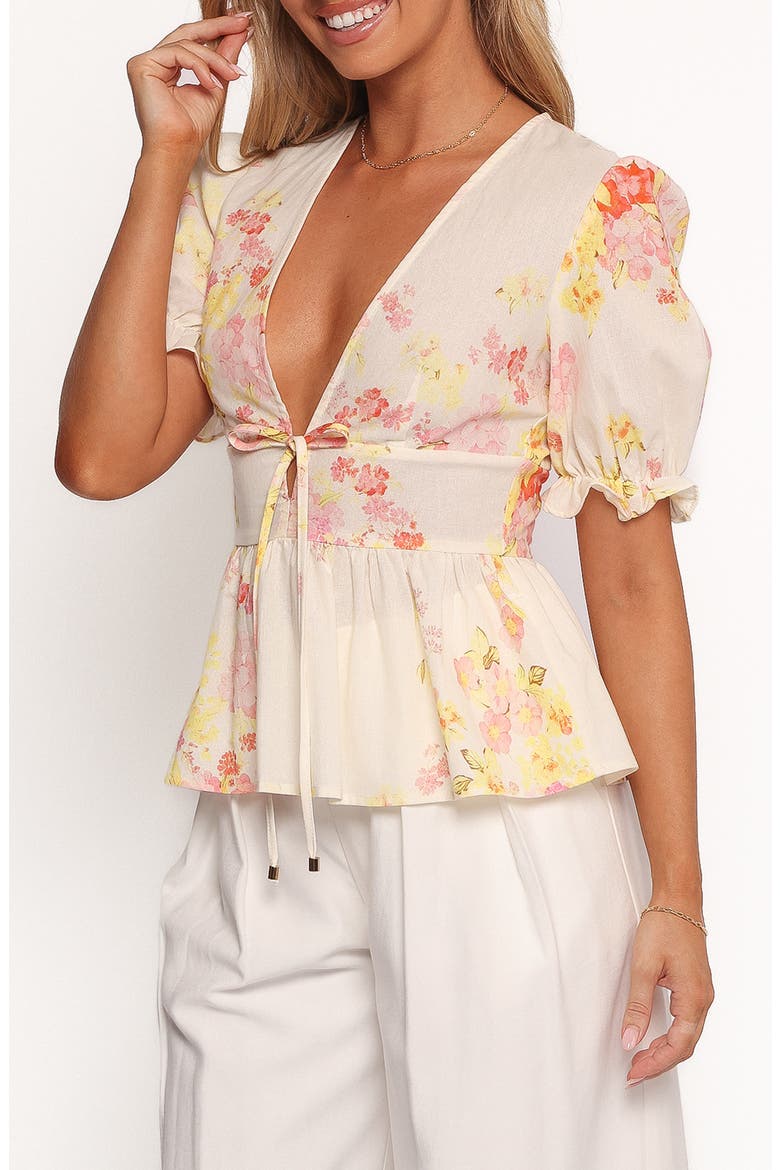 Duchess Ruffle Hem Puff Sleeve Top, Alternate, color, PINK FLORAL
