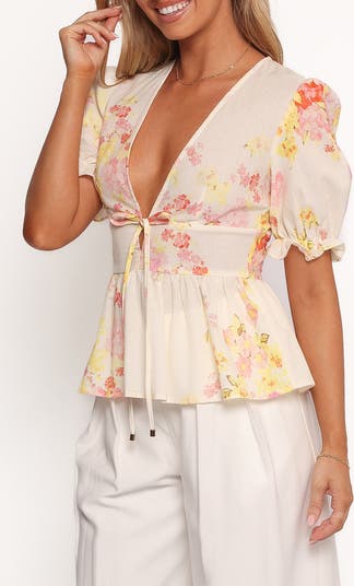 Duchess Ruffle Hem Puff Sleeve Top