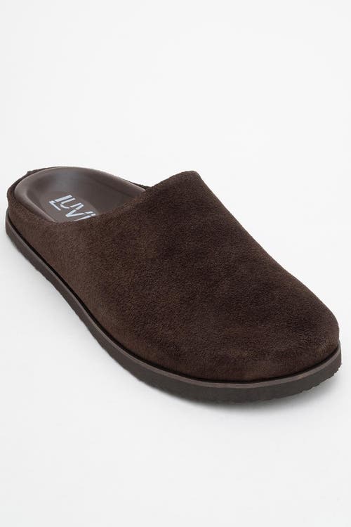 Forever & Always Shoes Space Suede Leather Slide Sandal In Brown