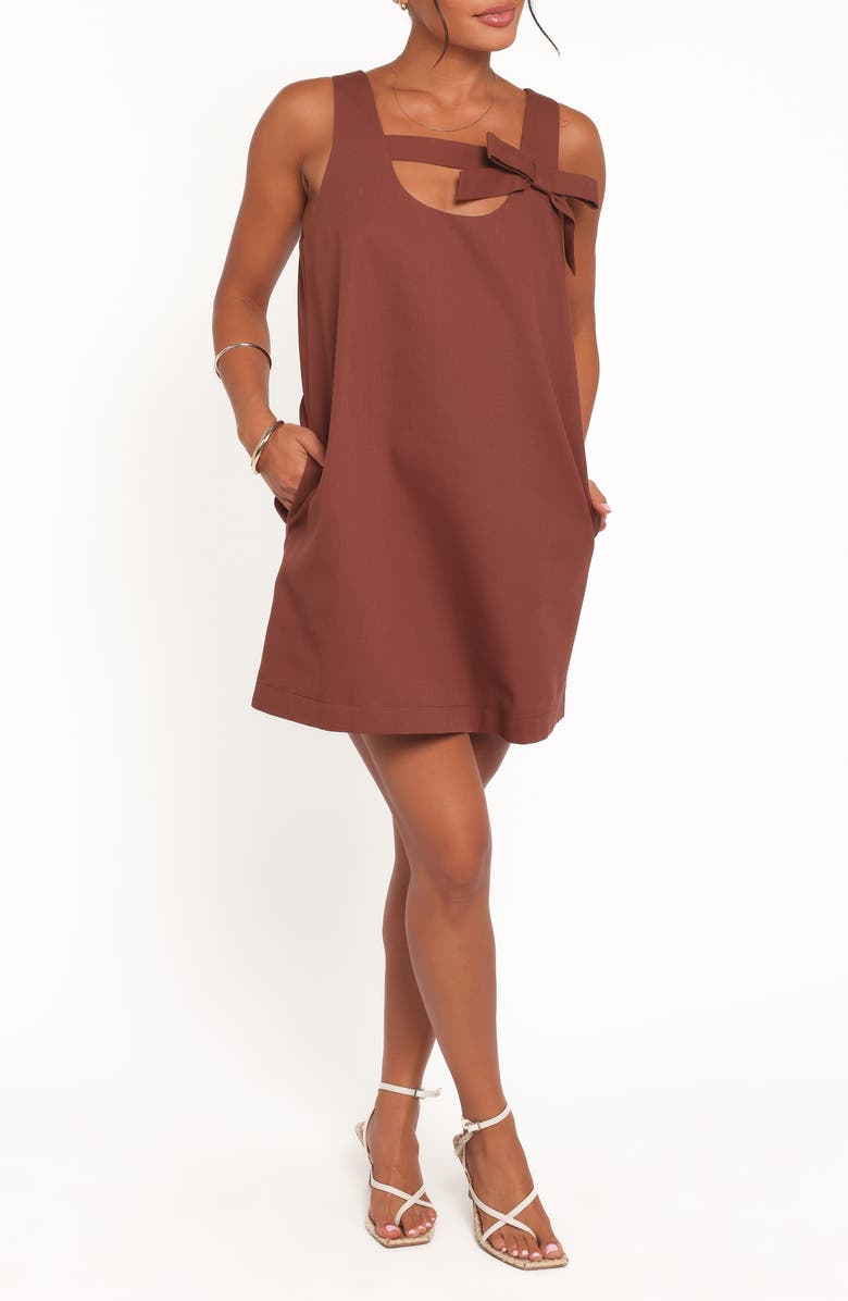 Petal & Pup Elyria Bow Cotton Shift Minidress, Main, color, Brown