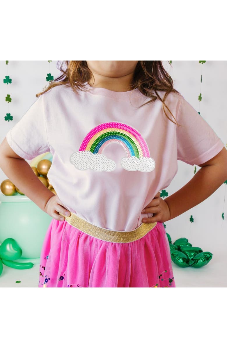 Sweet Wink Rainbow Sequin Patch Short Sleeve T-Shirt, Alternate, color, Pink