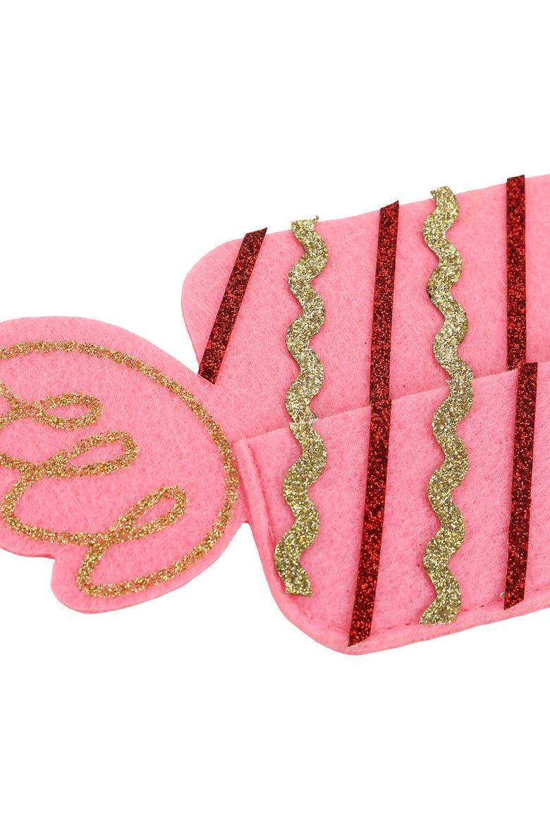 Candy Pink Felt Gift Card Holder - Wrapped Candy-Shaped Holiday Gift Card Sleeve with Gold Glitter and Green Stripes for Christmas Gifting, Alternate, color, Pink