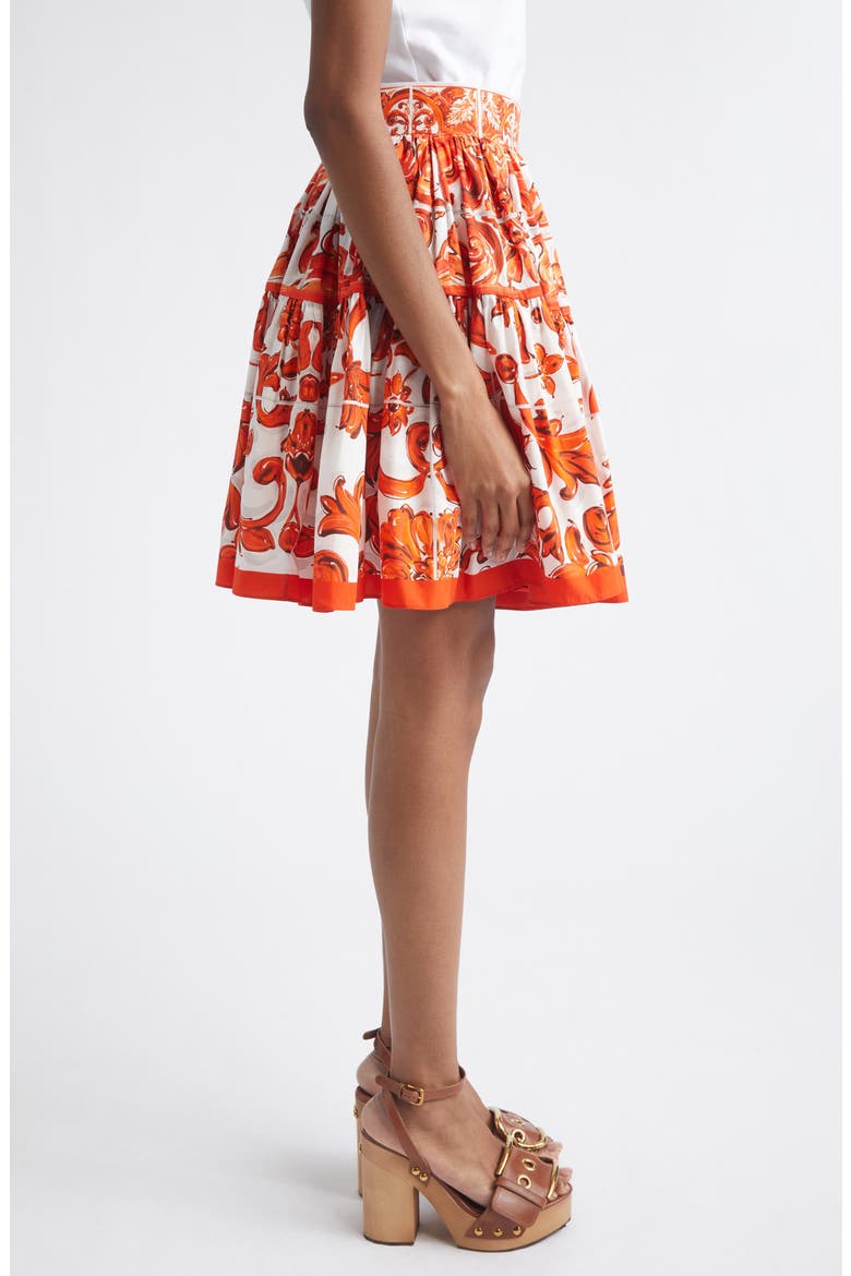 Majolica Print Cotton Poplin Miniskirt, Alternate, color, S9000 VARIANTE ABBINATA