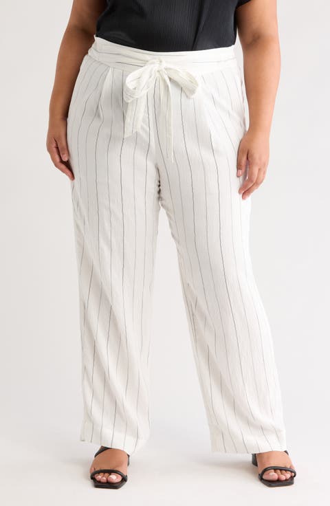 Belted Stripe Wide Leg Pants (Plus Size)
