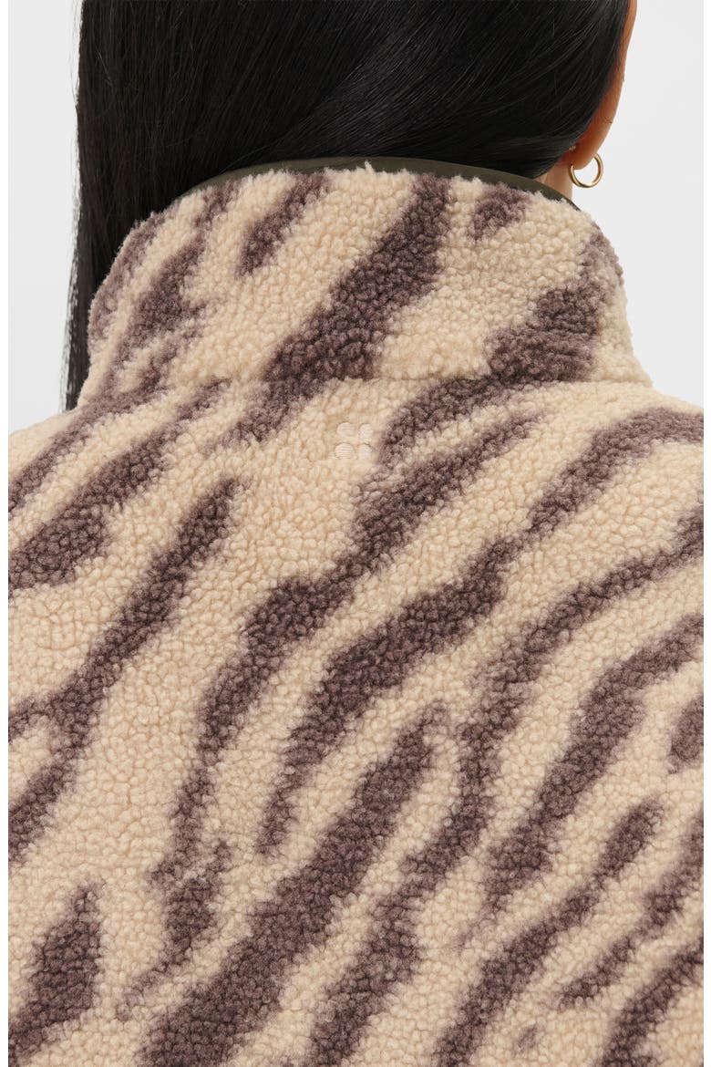 New Plush Fleece Half Zip Jacket, Alternate, color, BEIGE LINEAR TEXTURE PRINT