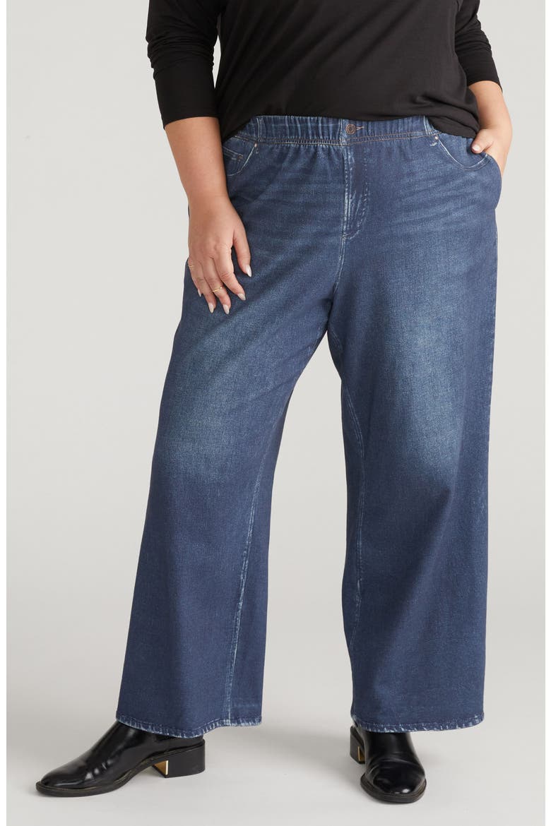 Claude Printed Denim Wide Leg Pull-On Pants, Main, color, WASHED PRINTED BLUE