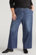 Universal Standard Claude Printed Denim Wide Leg Pull-On Pants