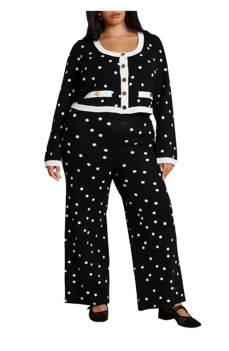 ELOQUII Polka Dot Intarsia Pant, Main, color, Twin Dots Black