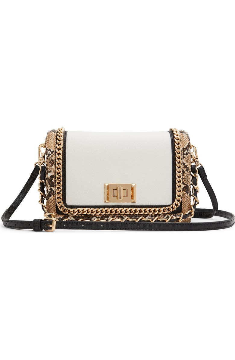ALDO Mixed Material Crossbody Bag, Main, color, Black/ White