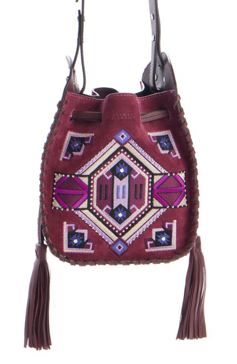 Mini Silao Embroidered Suede Bucket Bag