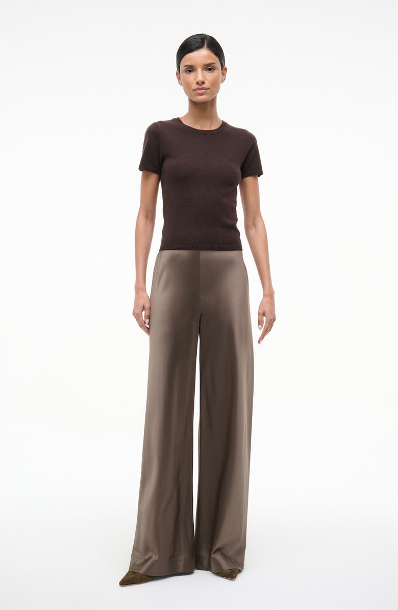 STAUD Stroll Wide Leg Stretch Silk Pants, Alternate, color, Truffle