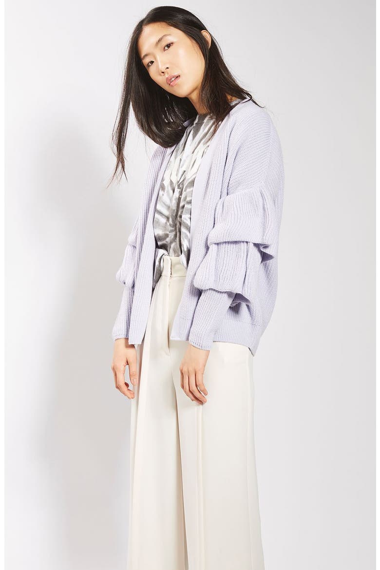 Ruffle Sleeve Cardigan, Alternate, color, LILAC