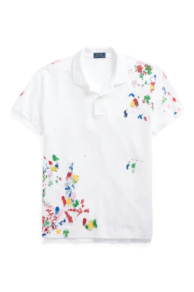 Classic Fit Paint Splatter Cotton Polo, Alternate, color, WHITE