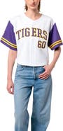 Established & Co. Women's Established & Co. White LSU Tigers Baseball Jersey Cropped T-Shirt