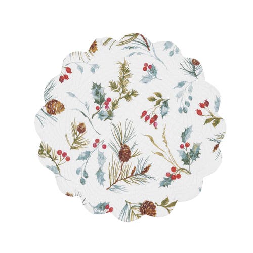 C & F Home C&f Home Edith Round Quilted Reversible Holly Botanical Placemats Set Of 6, 17" In White
