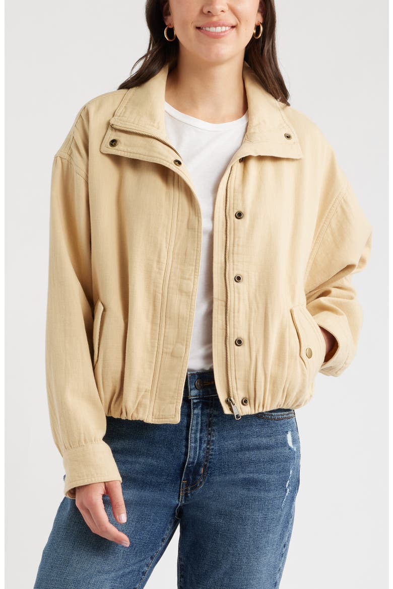 Bubble Hem Cotton Twill Jacket, Main, color, TAN SHORE