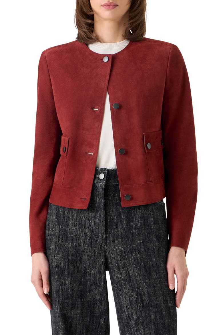 Boxy Suede Jacket, Main, color, POMEGRANATE