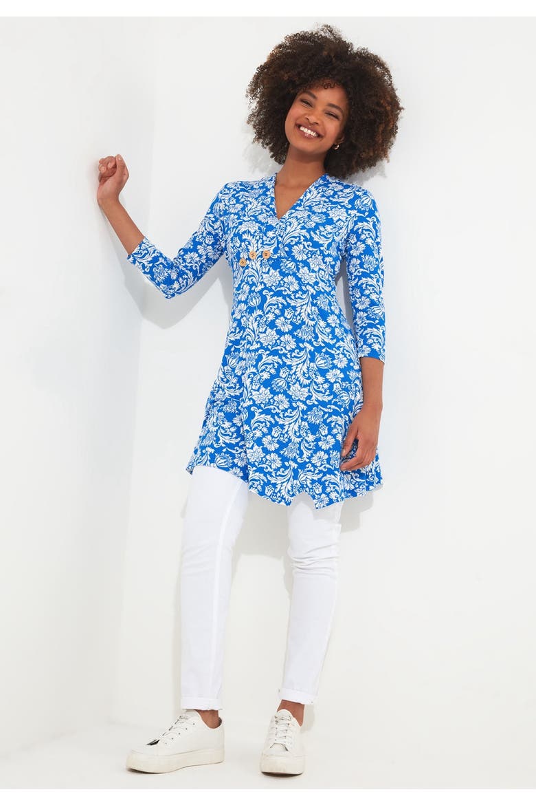 Stretch Knit Asymmetrical Tunic, Alternate, color, BLUE DAMASK
