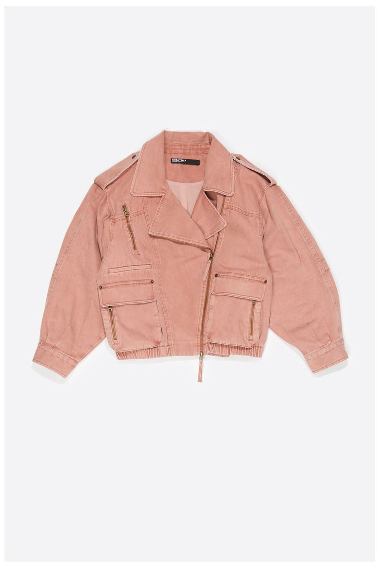 Denim double-breasted jacket, Alternate, color, PEACH
