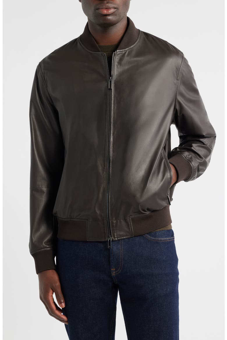 Leather Bomber Jacket, Alternate, color, BROWN