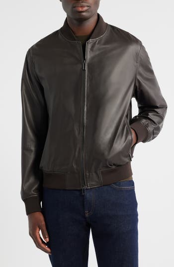 Emporio Armani Black Leather Bomber Jacket | Nordstrom