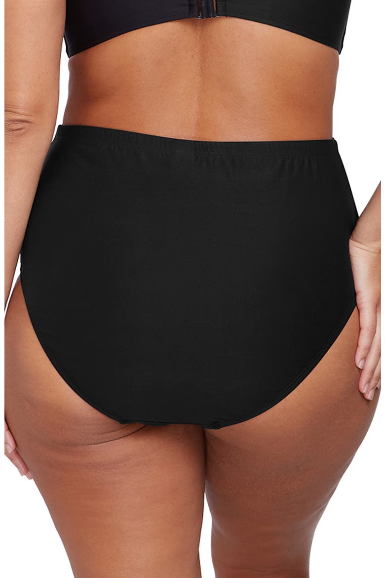 Hues High Waist Ruched Bikini Bottoms, Alternate, color, BLACK