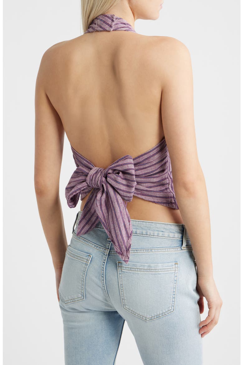 Quinn Stripe Linen Halter Top, Alternate, color, PURPLE STRIPE