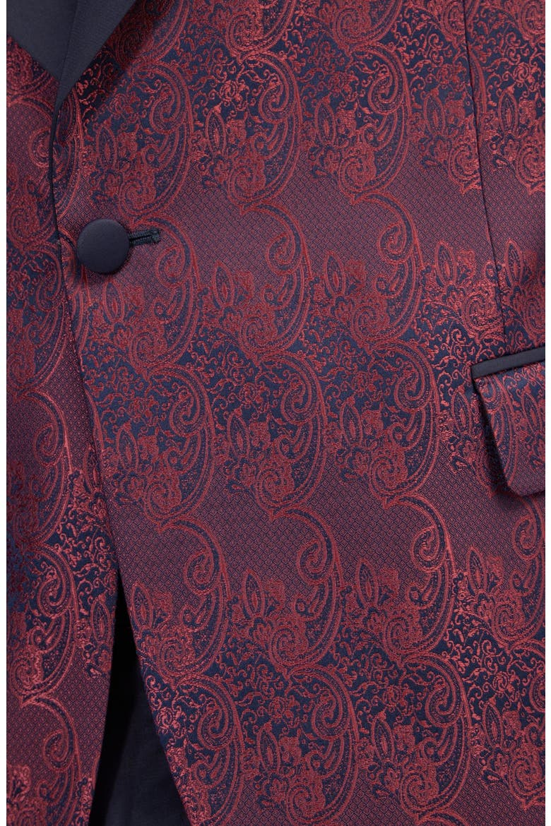 Metallic Paisley Tuxedo Jacket, Alternate, color, BURGUNDY