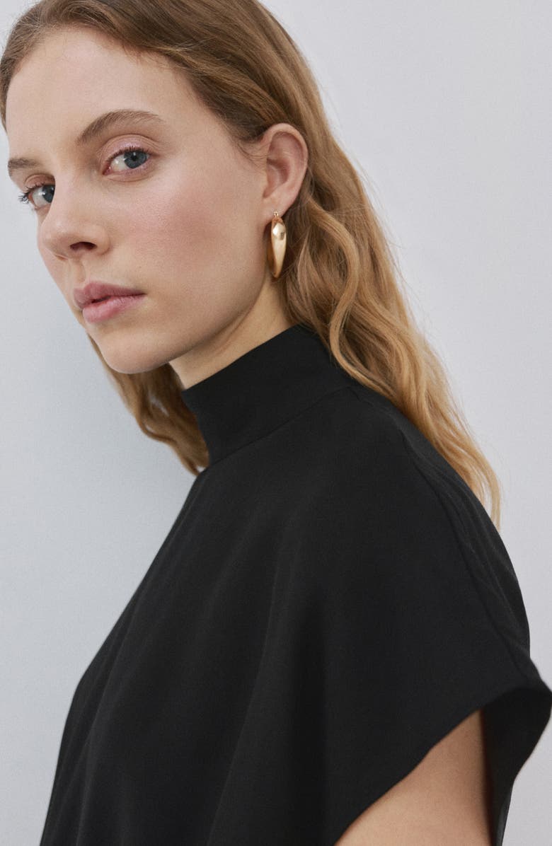 MANGO Mock Neck Belted Dress, Alternate, color, Black