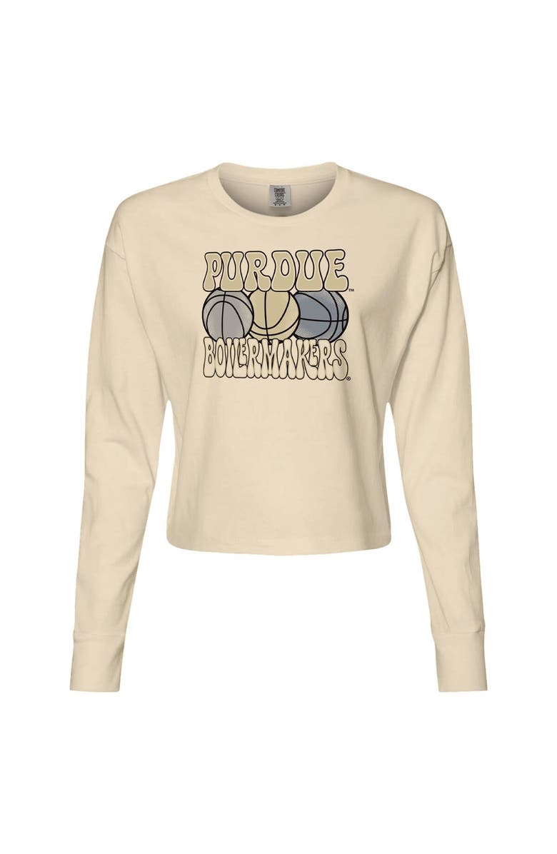 IMAGE ONE Women's Natural Purdue Boilermakers Comfort Colors Basketball Cropped Long Sleeve T-Shirt, Alternate, color, Natural
