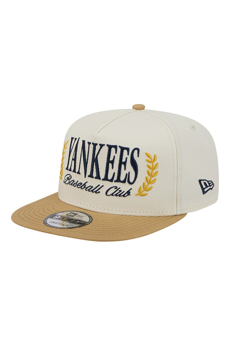 Men's New Era Cream New York Yankees Club 9FIFTY A-Frame Snapback Hat, Alternate, color, Cream