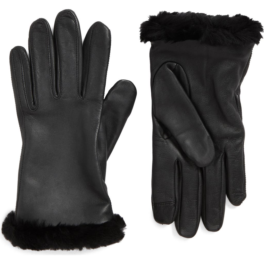 Ugg ® Sheepskin Cuff Leather Gloves In Black