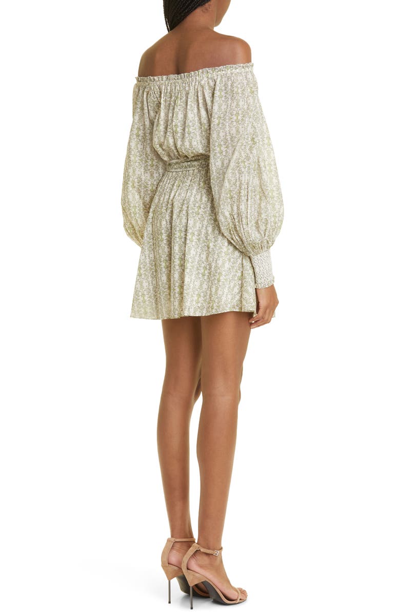 Alice + Olivia Mary Print Off the Shoulder Long Sleeve Cotton Dress, Alternate, color, 