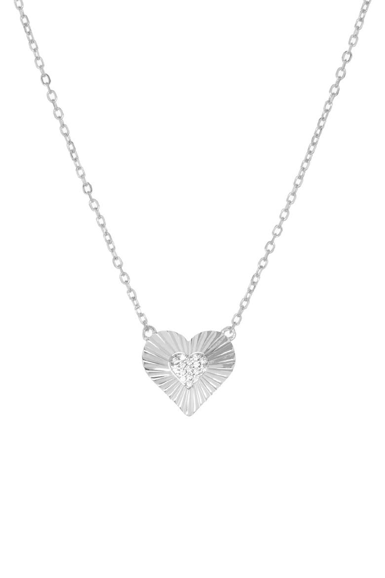 Pavé Etched Heart Pendant Necklace, Main, color, STERLING SILVER