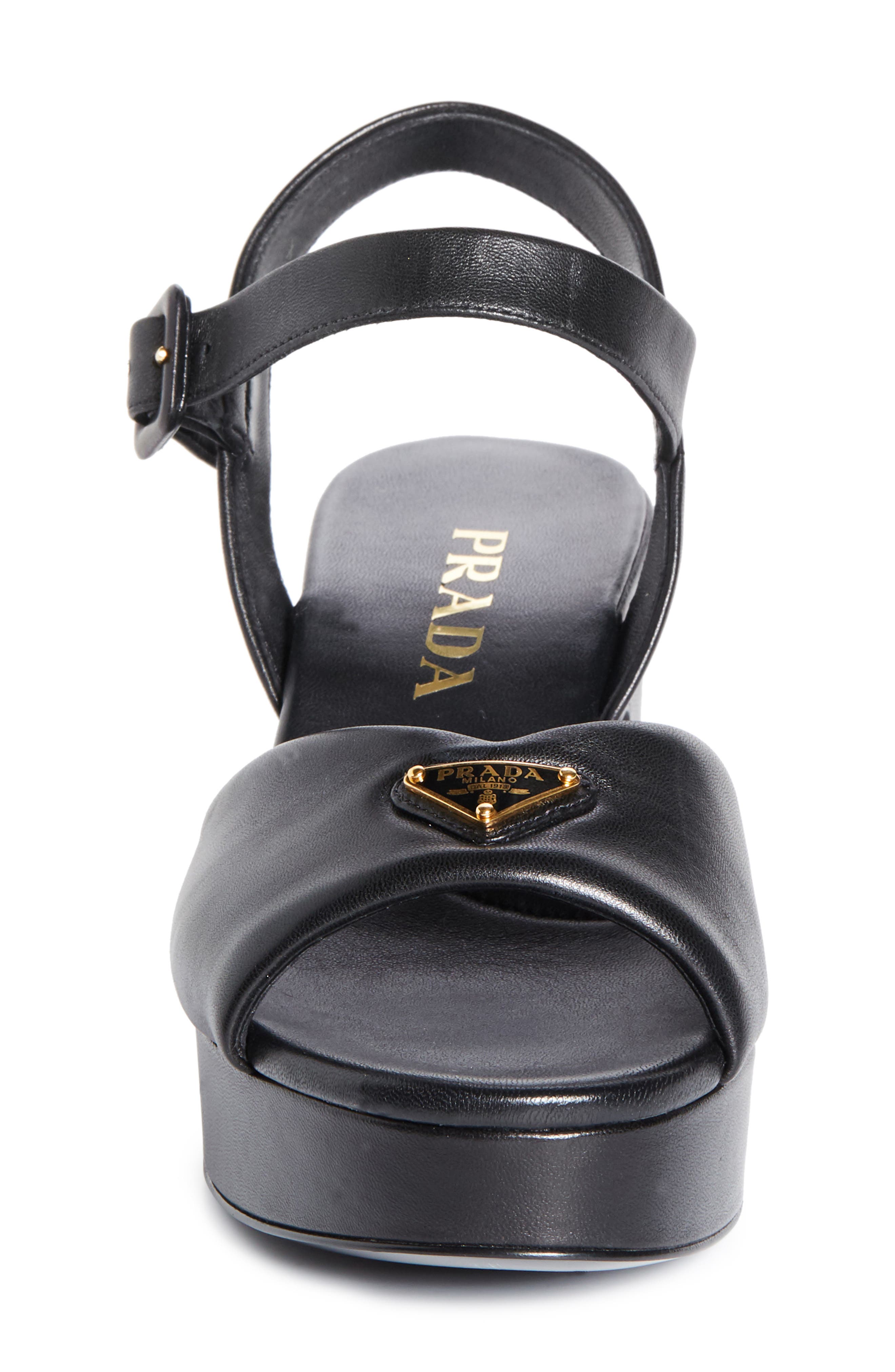 Prada Logo Platform Sandal, Alternate, color, Nero